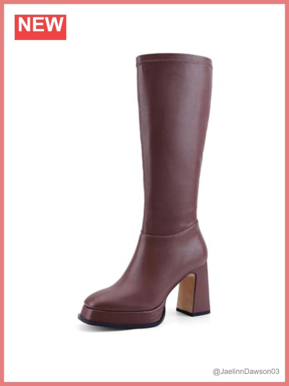 Women's Knee High Platform Gogo Boots Chunky Block Heel Square Toe Faux Leather